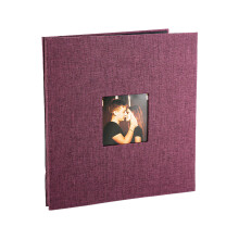 Linen Cover Adhesive Photo Album with Window 40-Purple large
