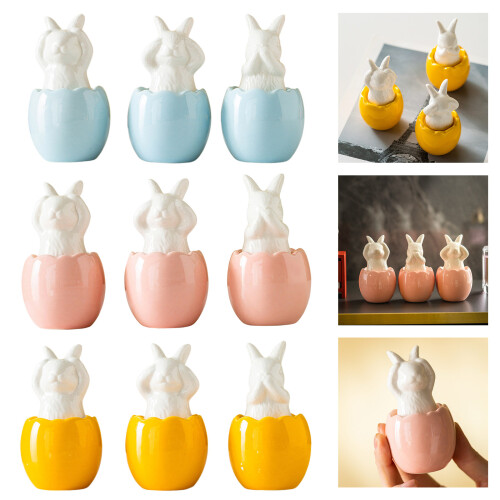 3 Pack Ceramic Rabbit Figurine Home Decorative Ornament-Blue 2