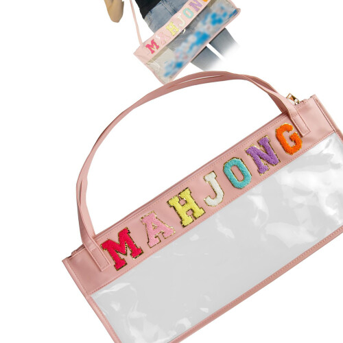 Fashionable Letter Print See Through Cosmetic Bag With-Pink
