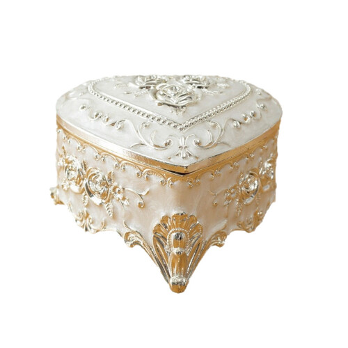 Florals Carved Heart Shape Storage Box With Hide Lock