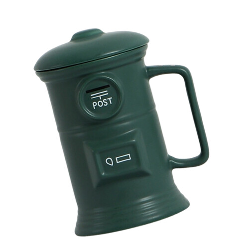 Retro Mailbox Shape Coffee Cup 500ml Ceramic Drinking Mug-Green