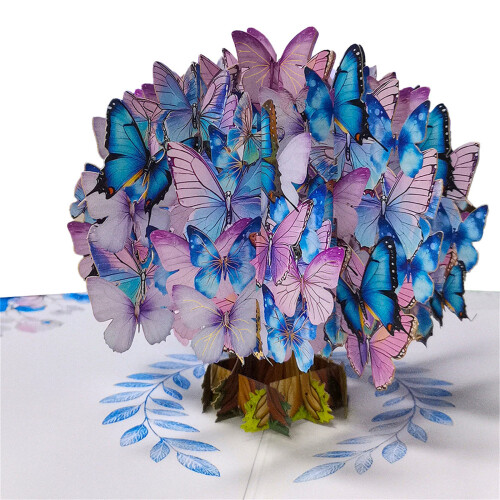 Delicate 3D Standing Greeting Card With Gold-butterfly blue