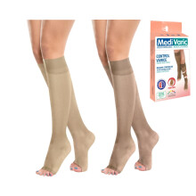 1520 mmHg Knee Open Toe Medical Compression Socks for Women, Breathable, Sand and Nude, 2 Pack, Size L