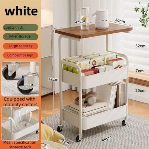 3 Tiered Metal Rolling Storage Cart With Lockable-Double White 1
