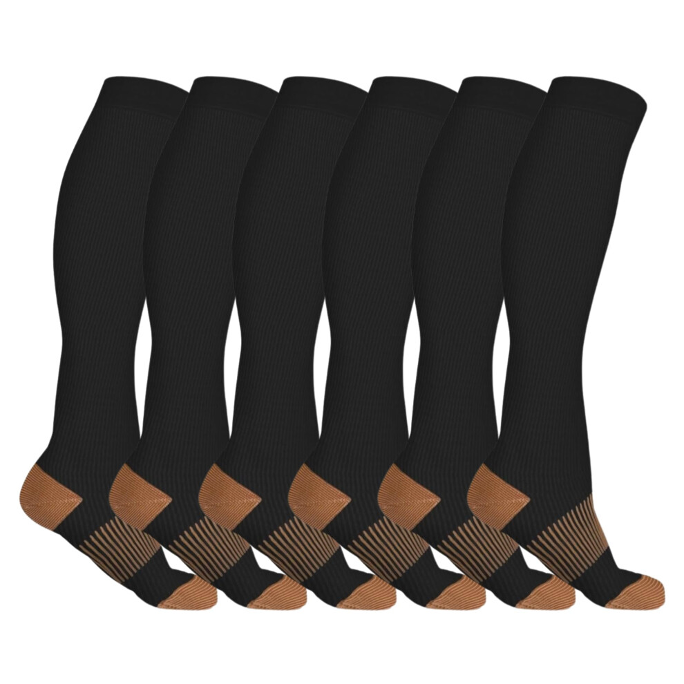 Black/Brown 6 Pack Copper Compression Socks 1520Mmhg Knee For Men And Women L/Xl