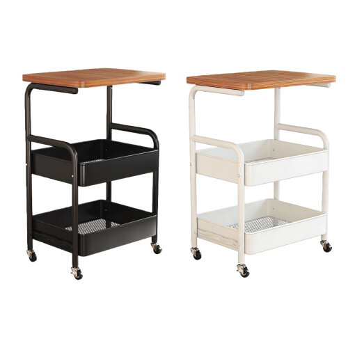 3 Tiered Metal Rolling Storage Cart With Lockable-Double White 2