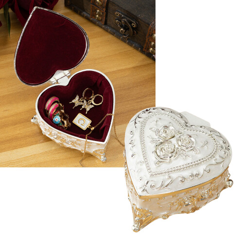 Elegant Heart Shape Storage Box With Gold Accent And Hide Lock 1