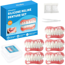 Fake Teeth Dentures Set with Natural Smile Enhancement, Quick Heat Molding, Comfortable Fit 5PCS