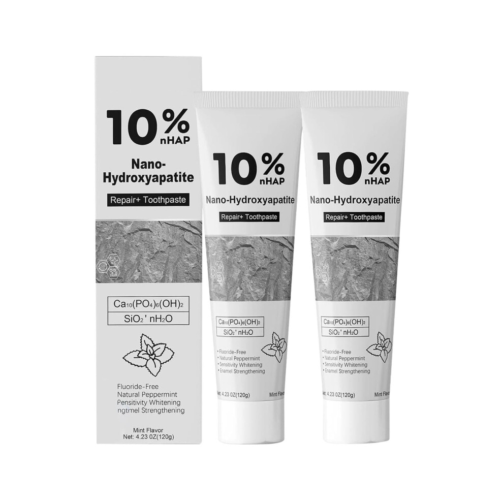 10% Hydroxyapatite Toothpaste for Sensitive Teeth, Enamel , Fluoride Gentle Mint Whitening, 2 Pack
