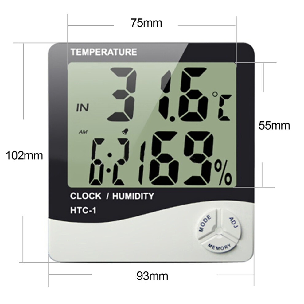 HTC-1 Digital Thermometer & Humidity Gauge â Big Screen, Compact 100x100x15mm