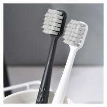 Adult Toothbrush Set with Soft Bristles Ergonomic AntiSlip Grip Black and White for Couples