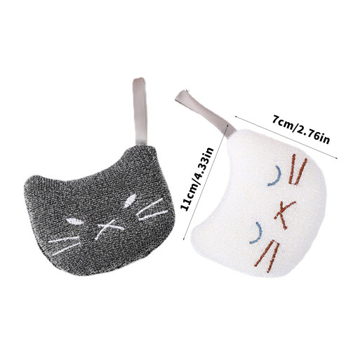 2PCS Lovely Cats Shape Sponge Scrubbers For Kitchen Dishwashing 2