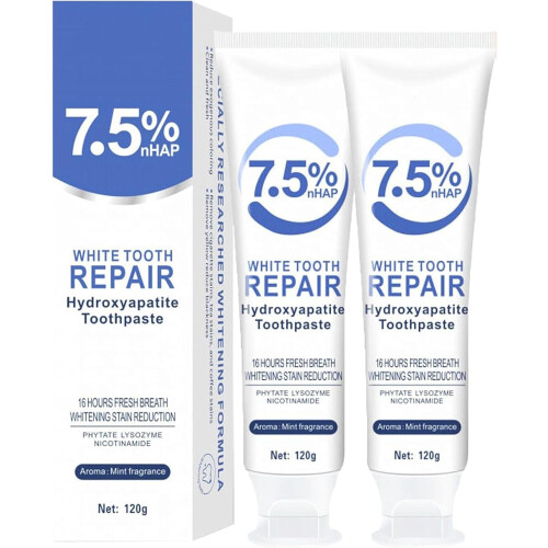 2PCS 7.5% Nano Hydroxyapatite Toothpaste for Sensitive Teeth and Enamel , Fluoride Gentle Mint