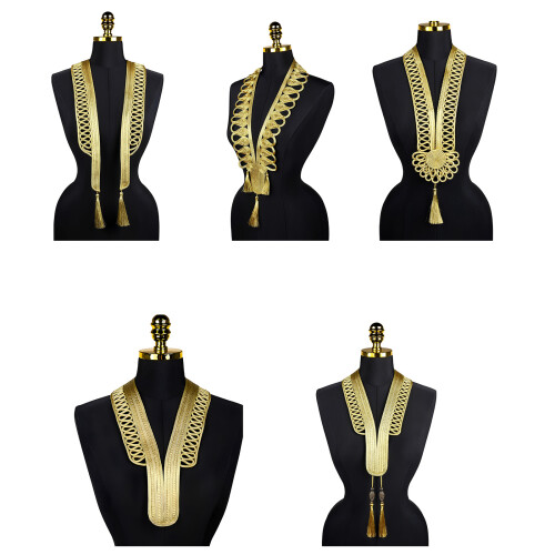 Gold Thread Collar Trim Braided Sewing Collar Applique For-A 1