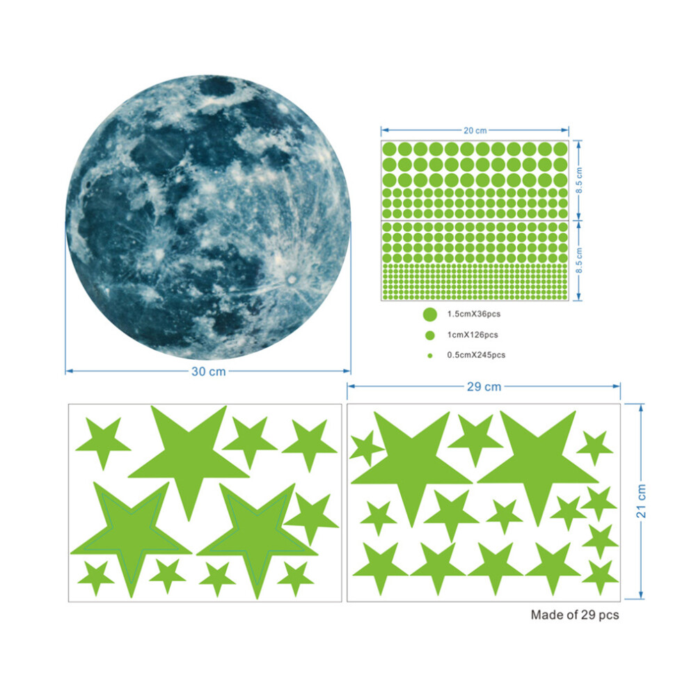Luminous 3D Moon & Dots Wall Decals Fluorescent Nursery Ceiling Decor