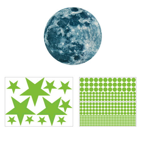 Luminous 3D Moon & Dots Wall Decals Fluorescent Nursery Ceiling Decor 1