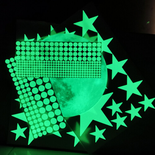 Luminous 3D Moon & Dots Wall Decals Fluorescent Nursery Ceiling Decor 2