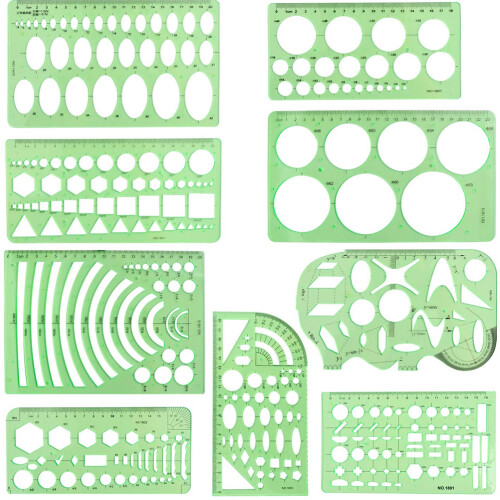 9Pcs Drawing Template Rulers, Green 1