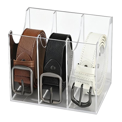 Clear Acrylic Belt Storage Box with Multiple Slot-3 grids