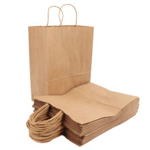 50 Pack Large Kraft Paper Bags with Sturdy Handles Reusable EcoFriendly Blank for Retail Packaging