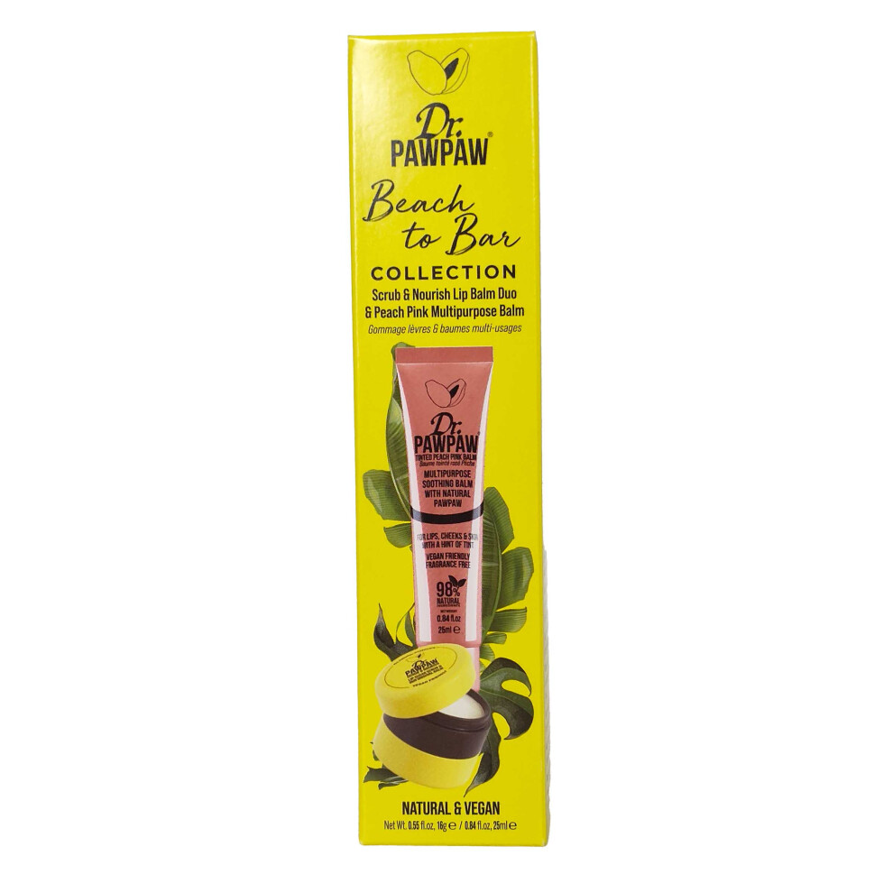 Dr Paw Paw Peach/Pink Beach To Bar Collection- Balm Scrub And Nourish Lip Balm