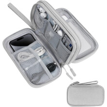 Waterproof Electronics Organizer Pouch with Double Layer Travel Cable Storage Bag and Hand Strap, Grey
