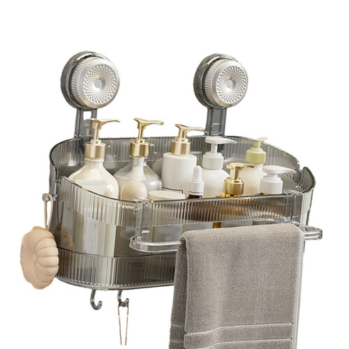 Space Efficient Shower Organizer Multipurpose Suction-L Gray