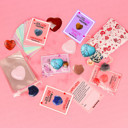 Valentine’s gemstones gift set, including heart-shaped gemstones 1