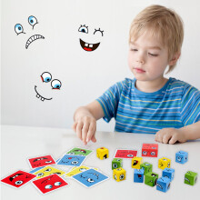 Gesichtwechsel-Würfelpuzzle aus Holz für Kinder, Mehrfarbiges Logik- und Gehirntraining