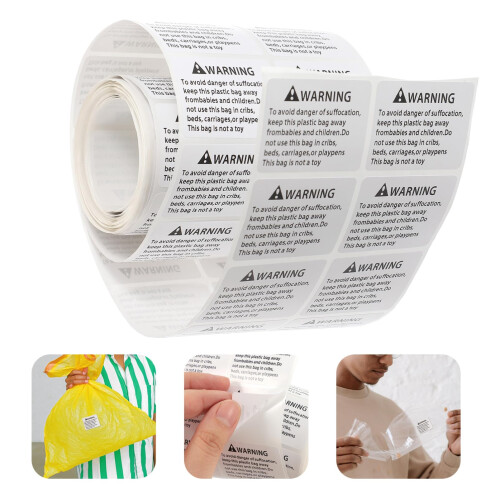 Suffocation Warning Labels with Bold Text, Self Adhesive Safety Stickers for Poly Bag Packaging 2