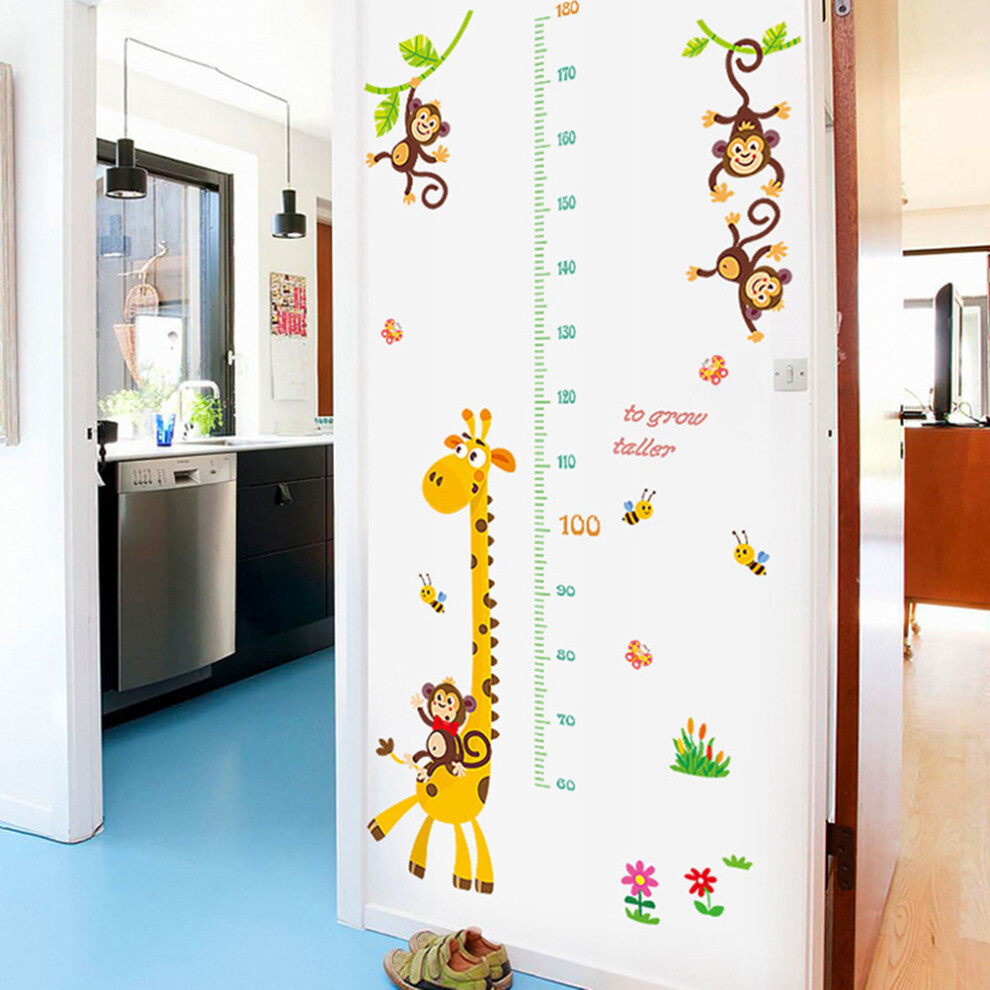 Cartoon Giraffe & Monkey Height Wall Stickers for Kids Rooms, PVC, 180cm