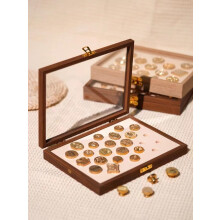 24 Slot Wax Seal Stamp Storage Box with Clear Front, Wooden Wall Mount Organizer Walnut