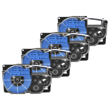 Label Maker Tape 12mm Black on Blue for Casio KL Series, Durable Adhesive 4Pack