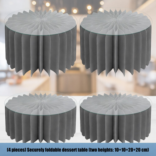 Pack of 4 Paper Dessert Stands Foldable Design Feature-Gold 1