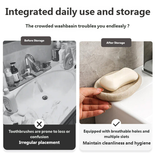 Creative Bathroom Soap Dish with Simple Tray-Beige Oval 1