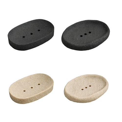 Sandstone Texture Soap Tray Holder Draining-Beige Long Oval 2