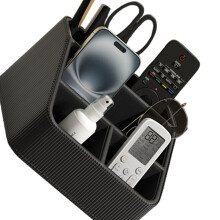 Space Saving PU Leather Holder For Remote Controls Pens-Black
