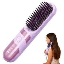 Hair Straightener Brush with Ceramic Coating, LED Display, 3 Heat Settings, Fast Frizz Styling, Purple
