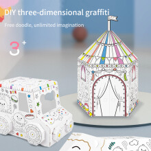 Educational DIY 3D Cardboard Playhouse with Reusable Paint for Kids