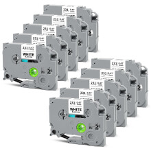 Label Tape 12mm Black on White 10 Pack Waterproof Strong Adhesive for Brother P Touch