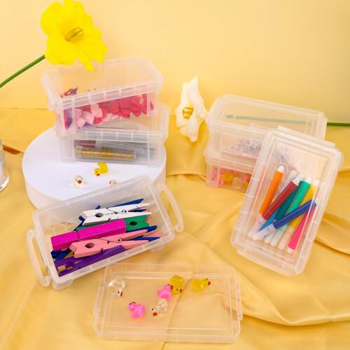 Small Plastic Storage Box 6 Pack Clear Stackable Organizer with Lid for Jewelry Beads Crafts 1