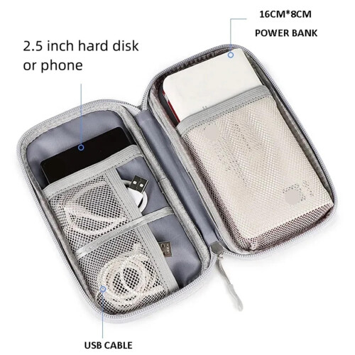 Waterproof Electronics Organizer Bag 2 Pack, Compact Cable Storage Pouch for Travel and Home Use (Grey) 2