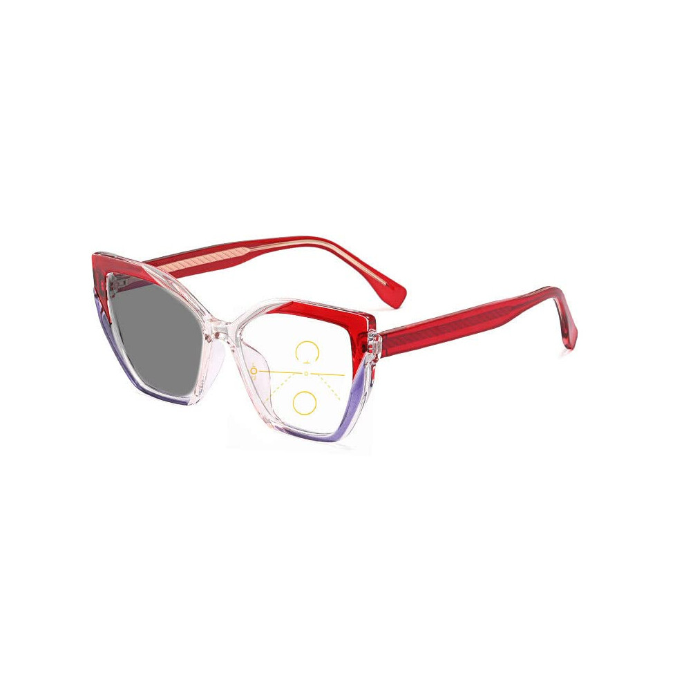 Red Women Cat Eye Progressive Reading Glasses 2.0X Photochromic Antiuv Magnifier Sunglasses
