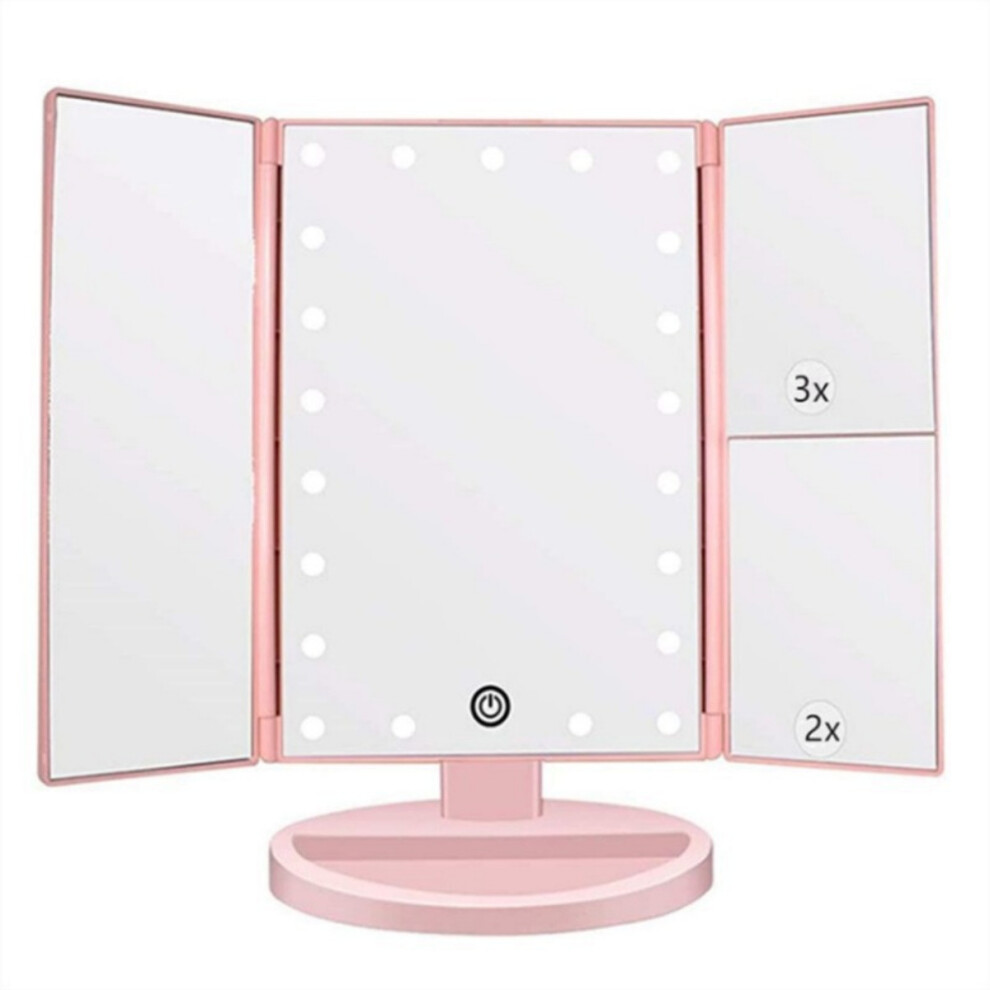 Makeup Mirror, 1x/2x/3x Three-Panel Makeup Mirror with 21 LED Lights and Adjustable Touchscreen Mirror, Cosmetic Countertop Mirrors