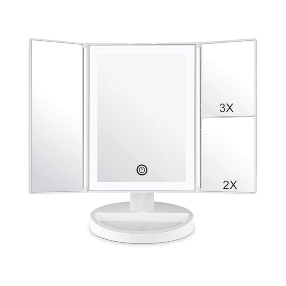 Makeup Mirror with LED Lighting and Touch Screen, 1X/2X/3X Magnification, 180 Adjustable Rotation, Battery Operated and USB Powered Mirror