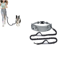 Koiran talutushihna, handsfree-koiran talutushihna, joustava lenkkihihna 145-200 cm, vetoa estävä, heijastava, säädettävä vyö, kaksoiskahv