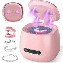 Ultrasonic Retainer Cleaner with 45kHz Deep Cleaning and UV Sterilization, Cordless Rechargeable 200ML Pink