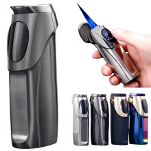 USB Rechargeable Triple Jet Flame Torch Lighter with Touch Screen Ignition, Windproof Adjustable Flame Chrome Finish