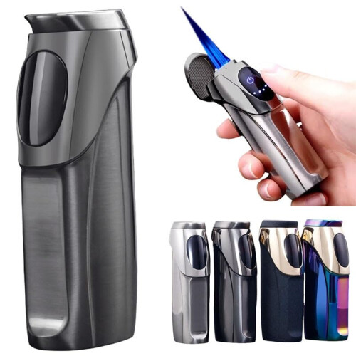 USB Rechargeable Triple Jet Flame Torch Lighter with Touch Screen Ignition, Windproof Adjustable Flame Chrome Finish