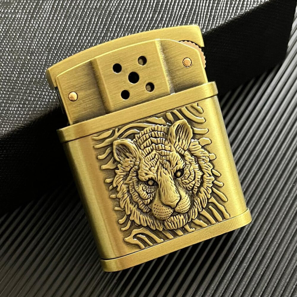 Gold Tiger Vintage Kerosene Lighter Refillable Soft Flame With Embossed Tiger Design Metal Body